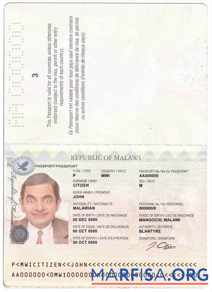 Realistic Malawi passport example